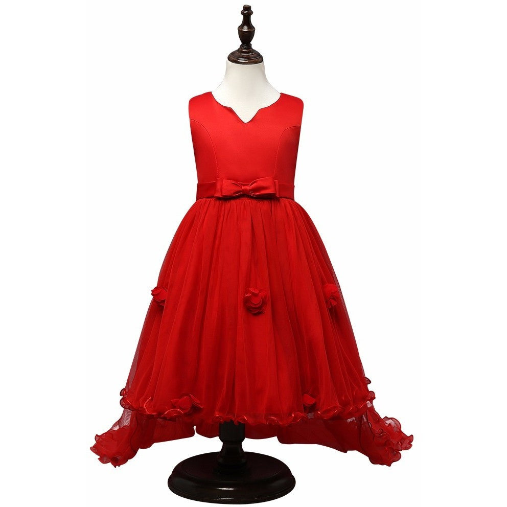 Bonnie - Classic Flower Girl Dress with Train, Ribbon Waist and Flowers