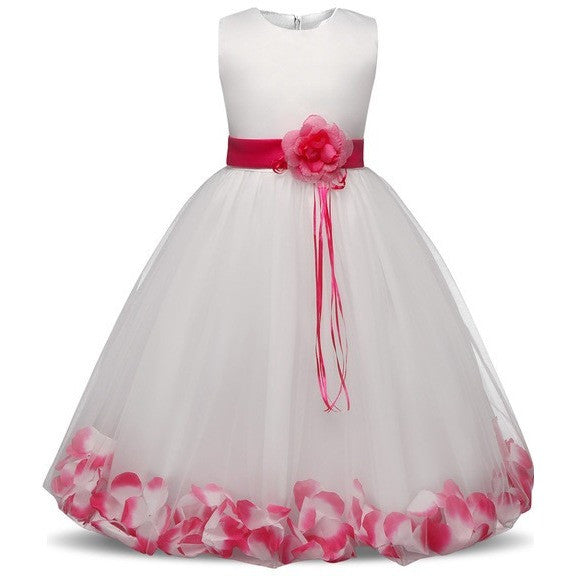 Elsa - White Flower Girl Dress with Colored Petals - Multiple Colors