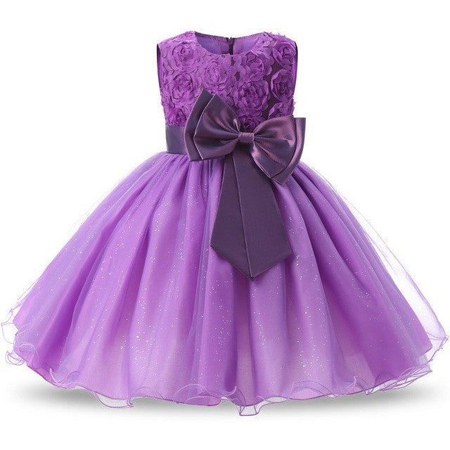 Jennifer - Rosette Flower Girl Dress with Ribbon